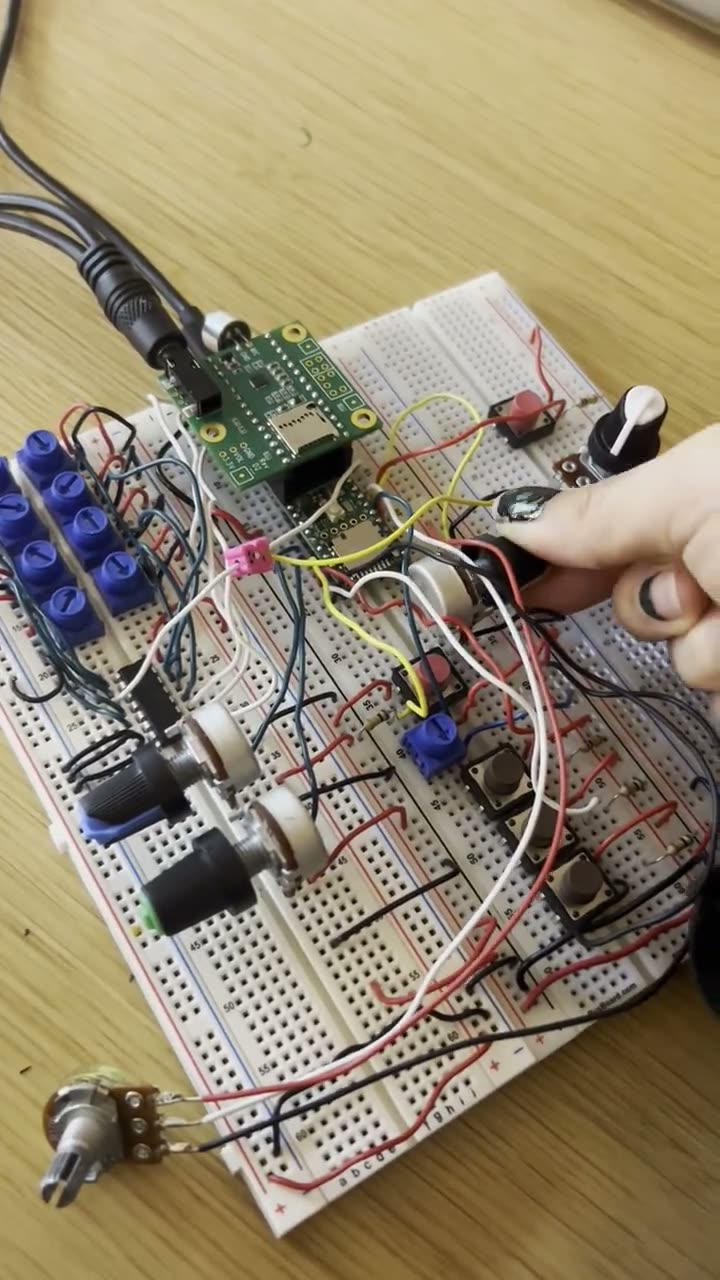 Close-up of the breadboard prototype in progress
