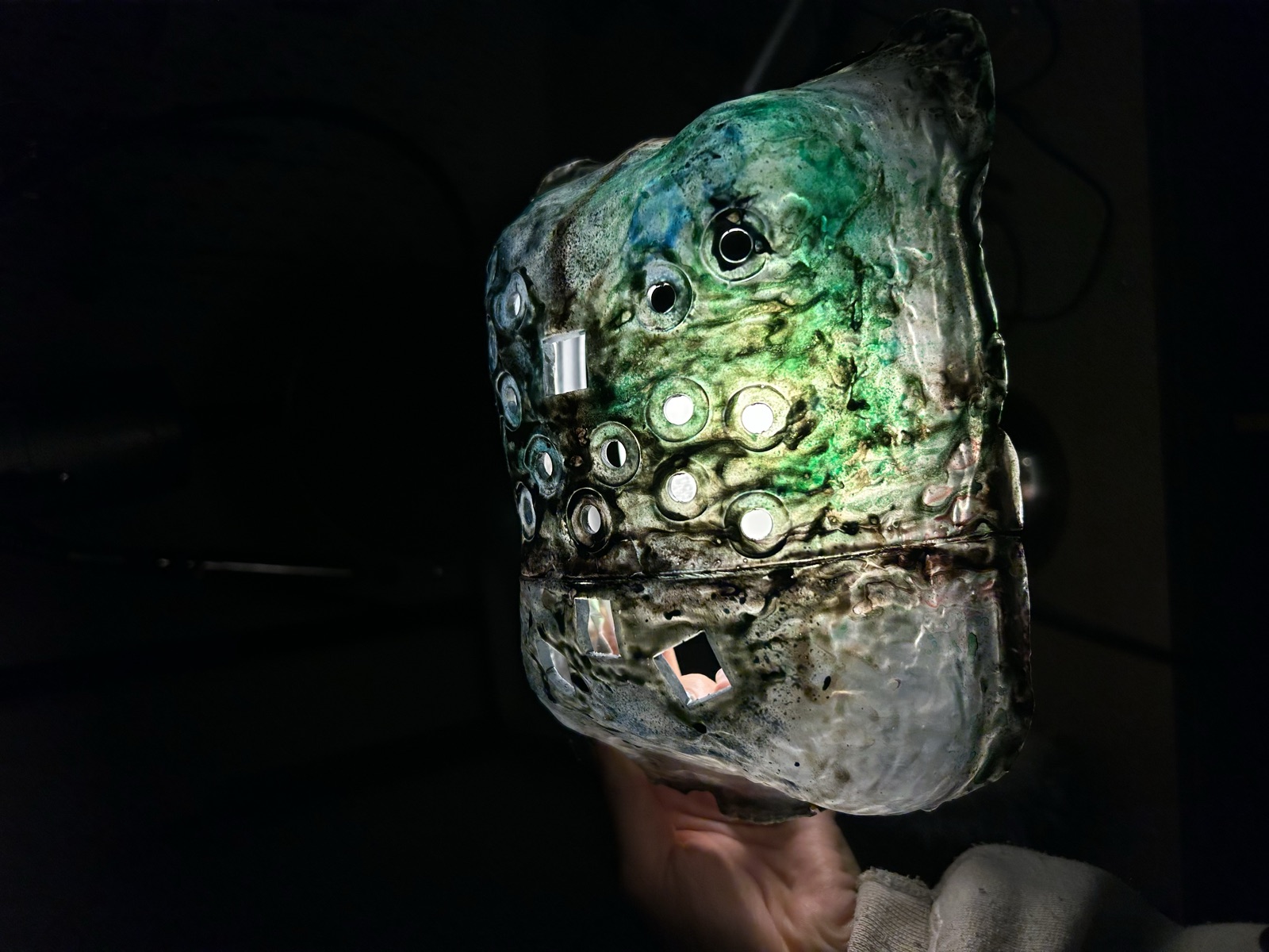 Hand-held resin enclosure prototype, lit from within