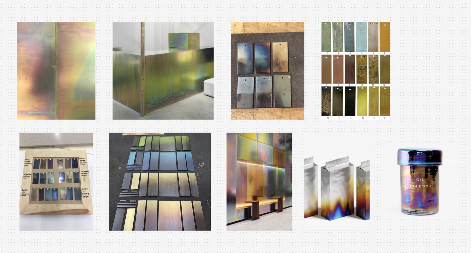 Moodboard — patinated and heat-treated metal references