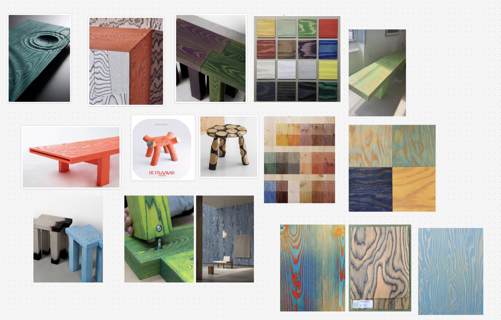 Moodboard — dyed and figured wood material references