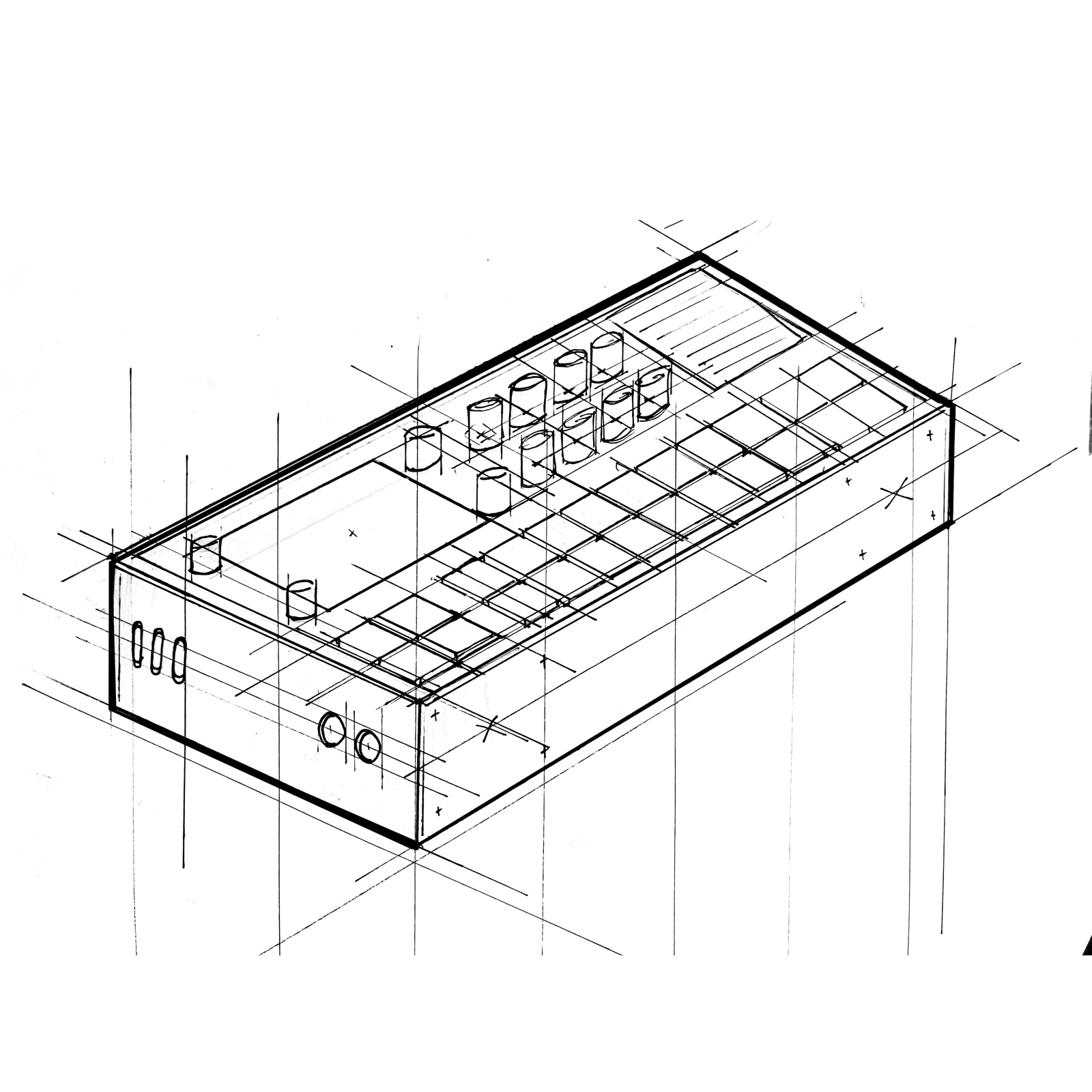 Early ideation sketch of the drum machine enclosure